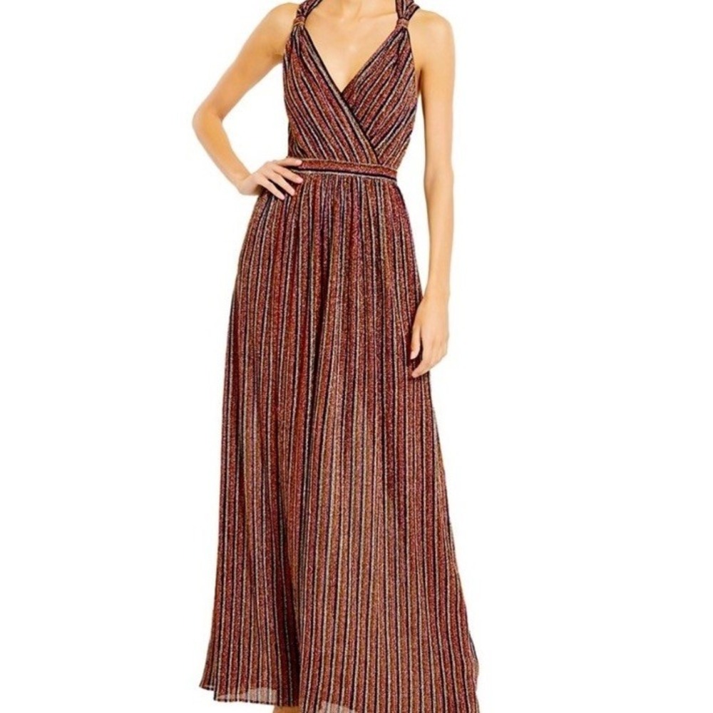 Aqua Formal Bloomingdales | Stripped Metallic Gown Dress Sz M